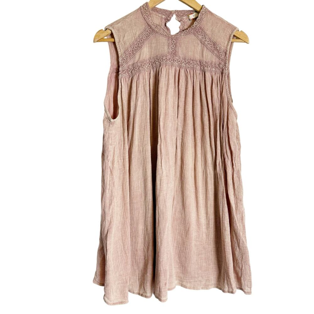 Anthropologie Eri + Ali Sweetbriar Blush Pink Embroidered Tunic Tank Blouse XL - Picture 4 of 11